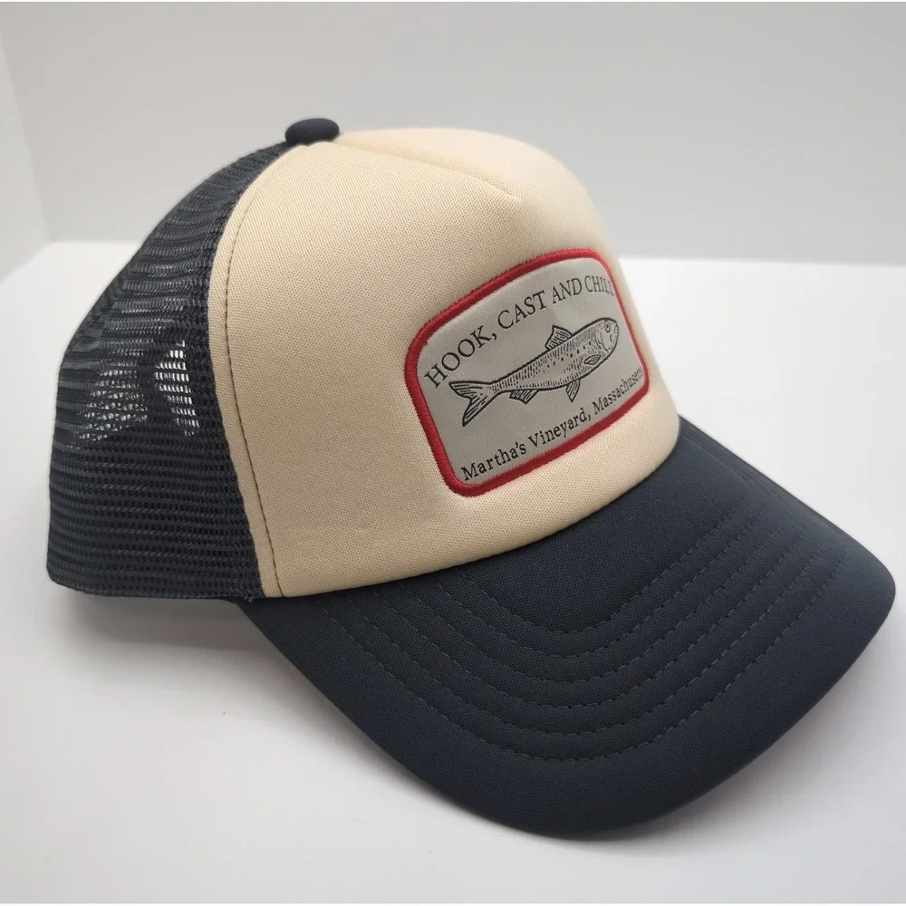 La Valentina Martha's Vineyard Hook Cast Chill Trucker Hat Navy Cream Snapback